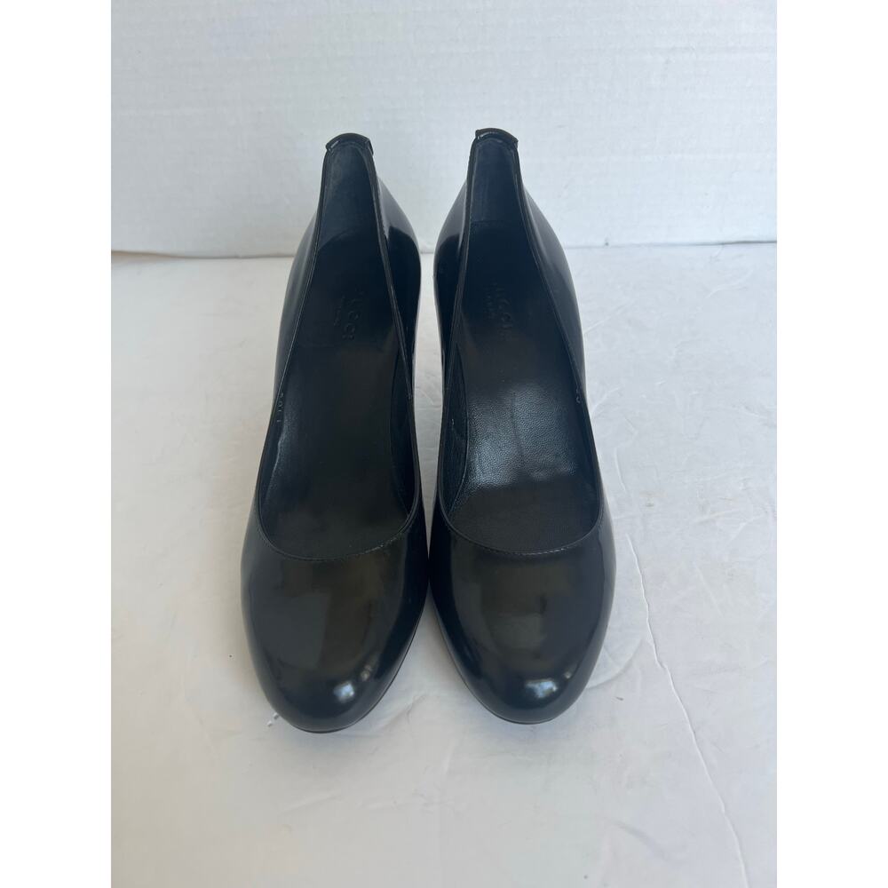 Gucci Black Patent Leather Round Toe Slip On Mid Heel Pumps Sz 6C‎ Wide EU 36C - Picture 3 of 15